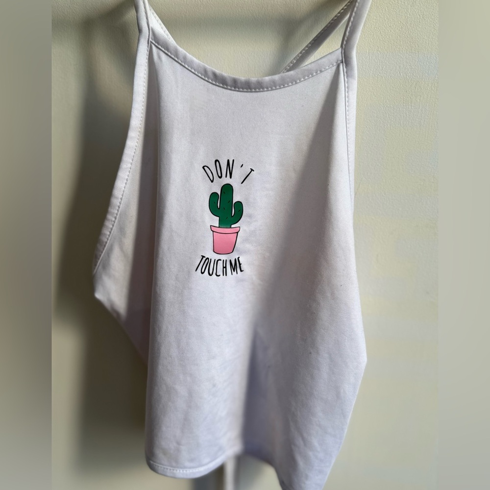 White Cactus Print Crop Top